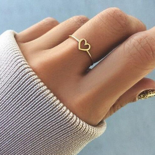 New Fashion Heart Shaped Wedding Ring for Woman Rose Gold/Silver Color Simple Stye Lovely Girl Jewelry Size 5 - 11