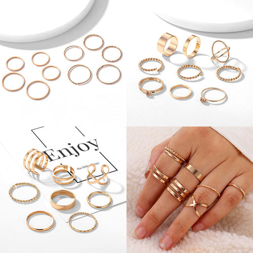 VKME Vintage Twist Gold Sliver Ring Set Lady Round Ring Female Knuckle Fashion Wedding Jewelry Accessories