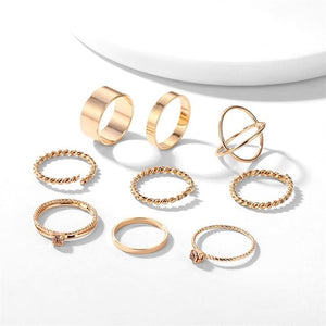 VKME Vintage Twist Gold Sliver Ring Set Lady Round Ring Female Knuckle Fashion Wedding Jewelry Accessories