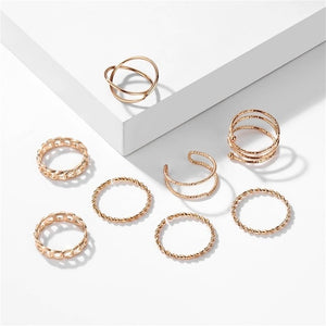 VKME Vintage Twist Gold Sliver Ring Set Lady Round Ring Female Knuckle Fashion Wedding Jewelry Accessories