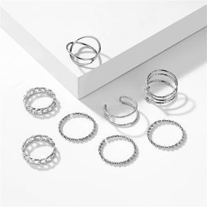 VKME Vintage Twist Gold Sliver Ring Set Lady Round Ring Female Knuckle Fashion Wedding Jewelry Accessories