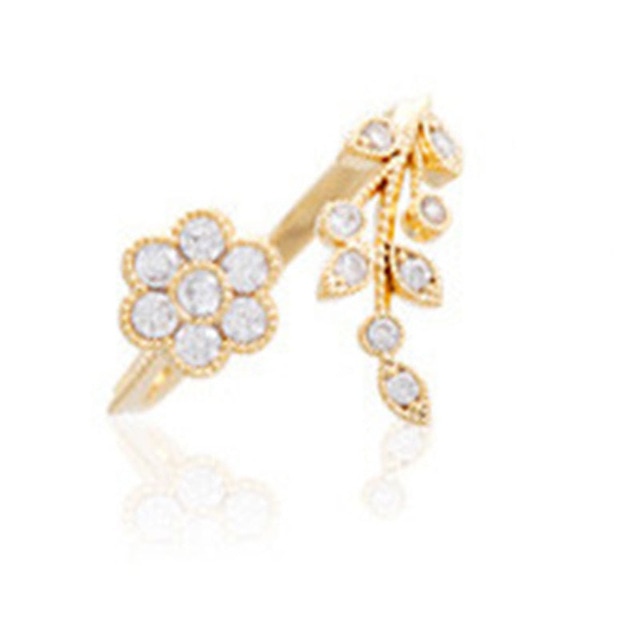 2018 Rose Gold Rings Adjustable Opening For Women Crystal Leaf Flowers Rings For Female Fashion Silver Plated Rings For Ladies