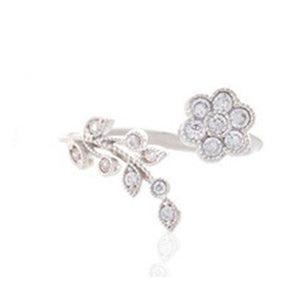 2018 Rose Gold Rings Adjustable Opening For Women Crystal Leaf Flowers Rings For Female Fashion Silver Plated Rings For Ladies