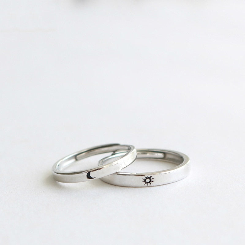 Silver Ring Simple Style Moon Sun Adjustable 925 Couple Rings For